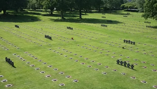 Aerial view of Normandy American Cemetery on WWII day trip from Paris