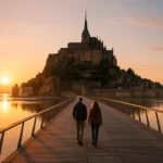 Mont Saint Michel day trip from Paris – aerial view of the island at sunrise