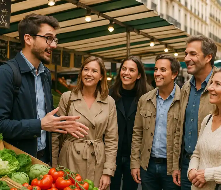 Paris food guide leading first-time visitors through Parisian food market
